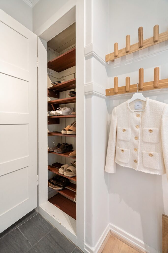 leash and gear organization in a narrow entryway