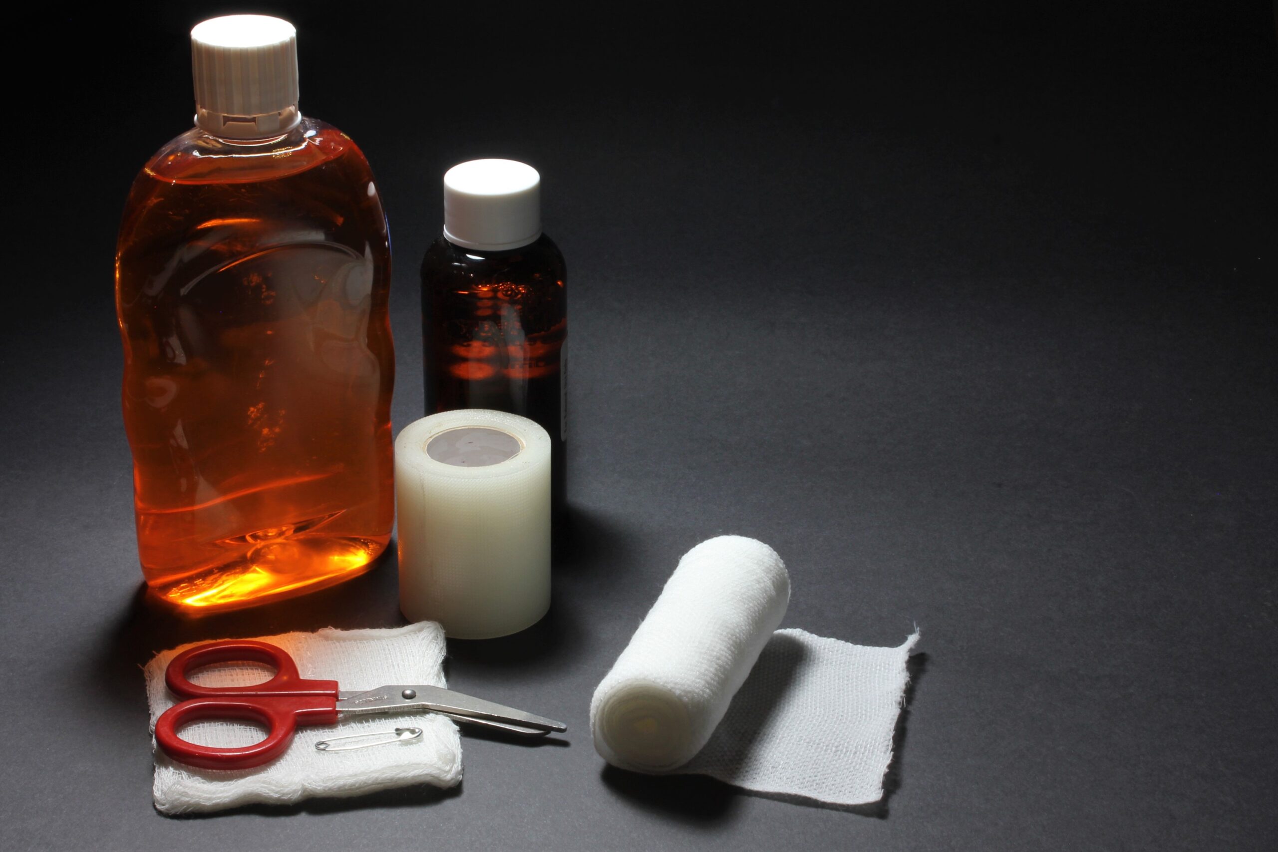 A small container organizing a pet first-aid kit